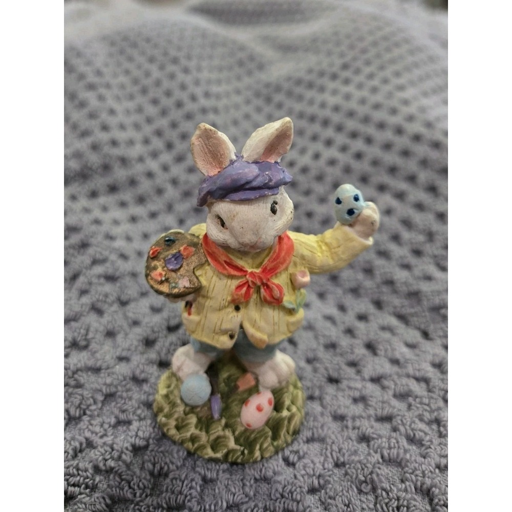 Easter Bunny Painter Figurine Paint Pallet Easter Eggs 3"‎ Whimsical